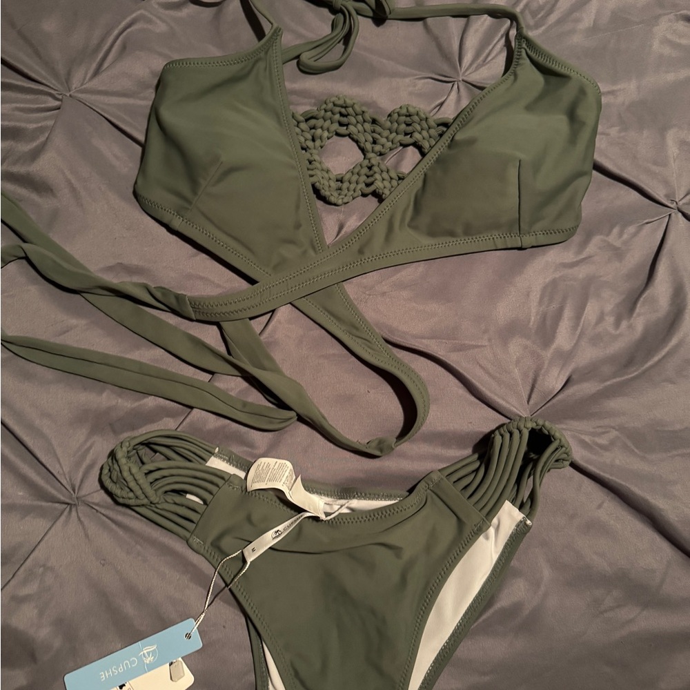 Cupshe Green Crochet Trim Bikini Set